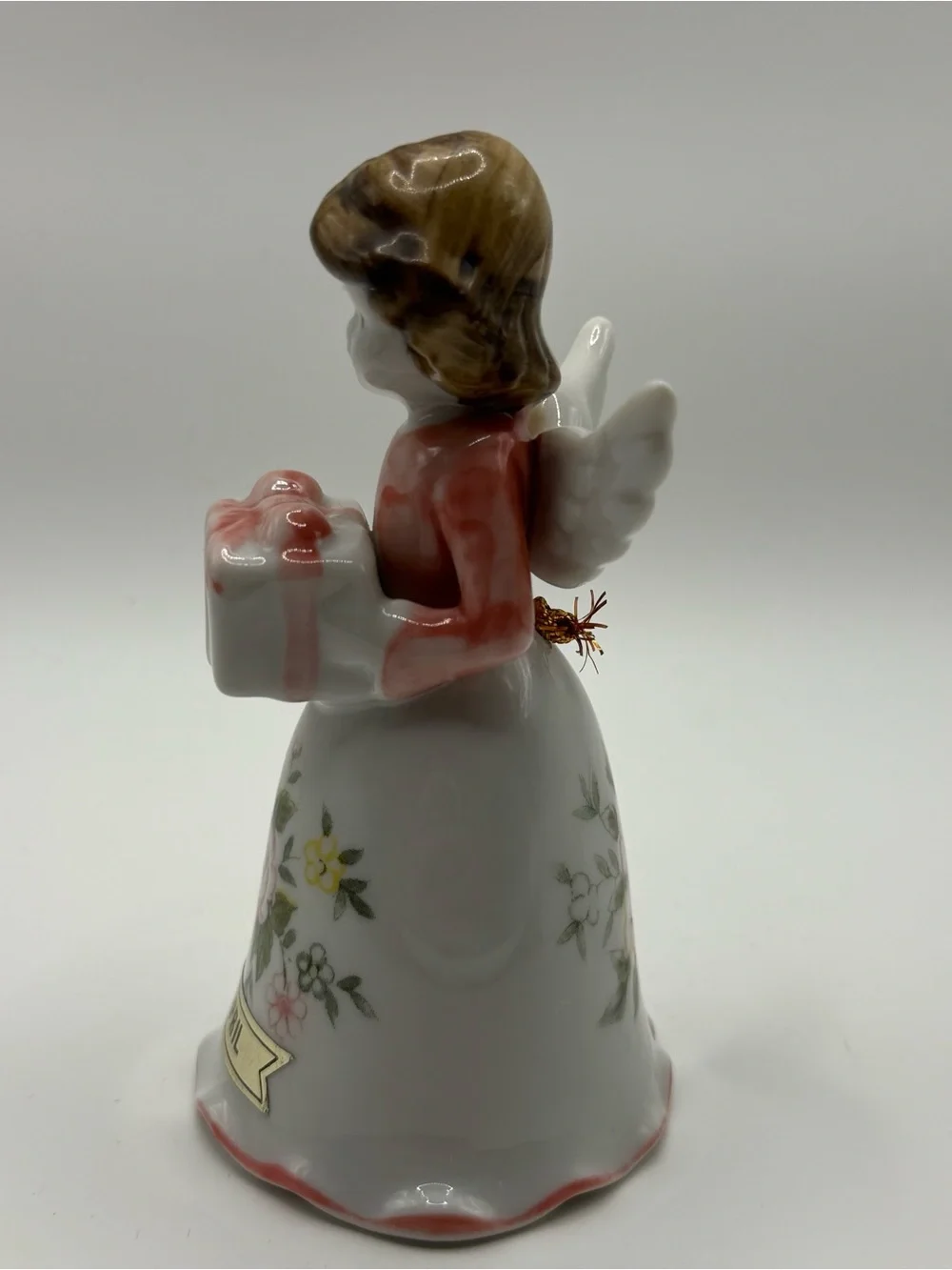 VTG April Birthday Angel Bell Figurine Pink Floral Kitsch Cottagecore Coquette